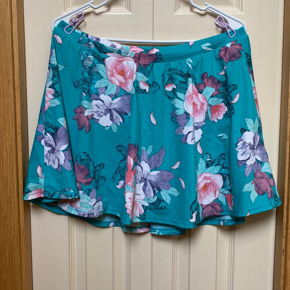 Torrid Aqua Floral Swim Skirt